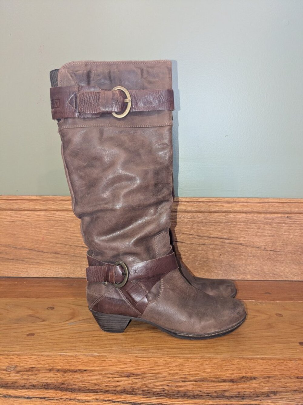 Pikolinos Brujas Brown Leather Riding Boots Womens 38 US 7.5 Slouchy Buckle Knee